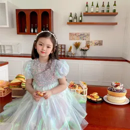 Abiti da ragazza Vestito da principessa per bambini Vestito da tutù con maniche a sbuffo con paillettes Bambino Ragazza Moda Abito da festa di compleanno Abito in maglia per bambini Estate 2-10 anni 230403