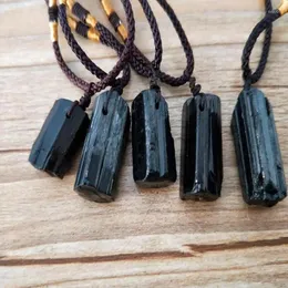 Pendant Necklaces Natural Crystal Black Stone Necklace Healing For RAW Jewelry Decor Gift Men Wom