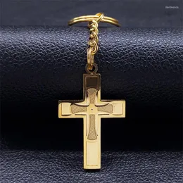 Llaveros Jesus Cross Keyring Holder Acero inoxidable Color dorado Llavero religioso para bolsa Creencias Joyería Chaveiro K1172S07