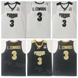 농구 3 Carsen Edwards College Jerseys Purdue 보일러 메이커 자수 팀 스포츠 팬을위한 흰색 검은 색 셔츠 통기 가능한 순수 면화 대학 NCAA