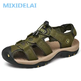 Gai Mixidelai Genuine Leather Shoes Summer Men Men Fashion Outdoor Beach Sandals and Slippers حجم كبير 38-48 230403