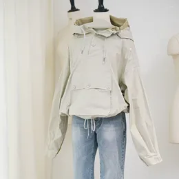 Kadın Trençkotları Erkek ve Ceketler Gündelik Kapşonlu Kısa Moda Uzun Kollu Cep Çizme Profili Rüzgar kırıcı 2023