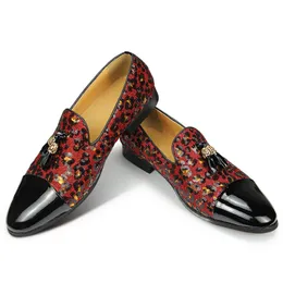 GAI Mocassini eleganti Scarpe da uomo in pelle verniciata con paillettes Stile moderno di design Calzature per feste quotidiane Moda Slip-on fatte a mano Rosso Personalizzato 230403