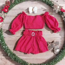 Clothing Sets 1-5Y Toddler Baby Girl Kid Summer Clothes Red Polka Dot Print Long Sleeve Off Shoulder Tops Pants 2pcs