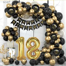 Party Decoration 18 30 40 50 60 Years Happy Birthday Latex Balloons Black Gold Arch Kit Globos Party Decoration Boy Girl Men Women AnniversaireL231103
