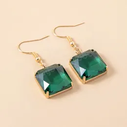 Princess Cut Emerald Green / Pink Color Crystal Stone Dangle Earrings For Women Banquet Party Jewelry Charming Gift