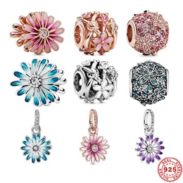 925 Silver Fit Pandora Original Charms Diy Pendant Women Armband Pärlor Pink Flower Garden Charms för kvinnliga smycken Tillbehör