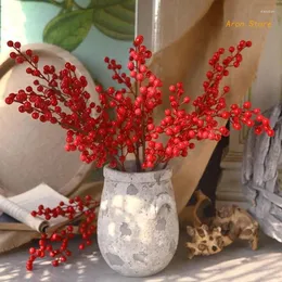 Decorative Flowers Artificial Red With Stem 6 Branches Holly Berries Fake Flower Fruit For Xmas Spring Festival Arrangement Vase H3CF