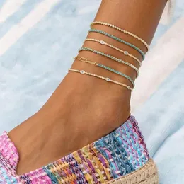 Anklets High Quality Summer Beach Styles Paved Clear Blue CZ Charm Foot Anklet 2mm Tennis Link Chain Jewelry For Women Girl 231102