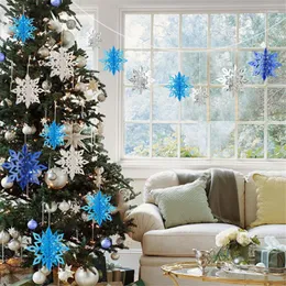 Dekoracje świąteczne 6pcs/zestaw niebieski/sliver płatek śniegu wiszące ozdoby 2023 lata dla domowych drzew drzewa wisiorek navidad