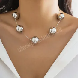 Gargantilha redonda com miçangas ccb, cor prata exclusiva, para mulheres, corrente fina de metal, joias no pescoço, festa, menina