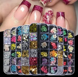 Flores secas flocos de glitter mix decorações de unhas folha floral adesivo jóias verão beleza diy acessórios 6362361