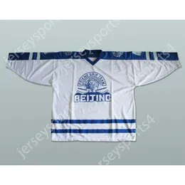 Niestandardowy zespół przyjaźni Pekin White Hockey Jersey Każdy gracz lub numer najlepiej zszyty s-l-xl-xxl-3xl-4xl-5xl-6xl