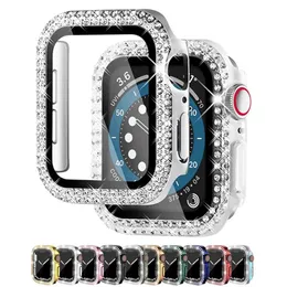 Diamantskydd för Apple Watch Case 45mm 44mm 41mm 40mm 42mm 38mm Hempererat glasstötfångare Skärmskydd Iwatch Series 8 7 SE 6 5