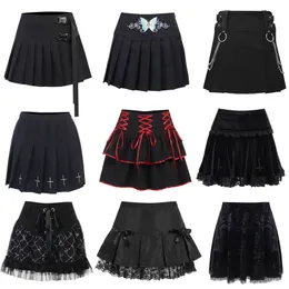 Skirts Punk Harajuku Mini Sexy Y2K Grunge Gothic Black Lace High Waist Pleated Aline 90s Vintage Women Egirl Clothes 230403