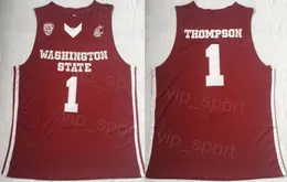 College Washington State Cougars Jersey 1 Klay Thompson Basketbol Gömlek Takımı Renkli Kırmızı Nakış Nefes Ürünü Spor Hayranları Saf Pamuk NCAA