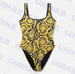 Traje de baño con patrón dorado Traje de baño de una pieza para mujer Bikini de lujo para mujer Traje de baño sin espalda sexy