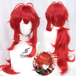 Catsuit Costumes Game Genshin Impact Diluc Cosplay 60cm Wig Halloween Party Costume Accessories for Unisex