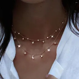 Hänghalsband 2 st/uppsätt kvinnor mode retro flerskikt kristallguld färg halsband bohemisk månstjärna klavikelsmycken