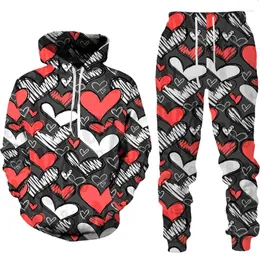 Men's Tracksuits Love Street Graffiti 3D Print Men Women Tracksuit Sets Casual Hoodie Pants 2pcs Oversized Pullover Fashion Couple Clothing