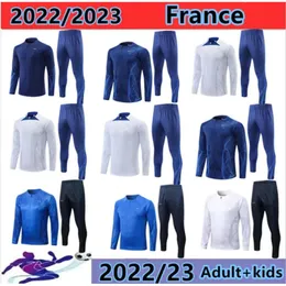 Qqq8Qqq8 2022 Francês Fra Nce Treino Terno de Treinamento Copa do Mundo Jersey Benzema Mbappe Equipe De Conjuntos Completos Kids Kit Men 2023 Francais Half