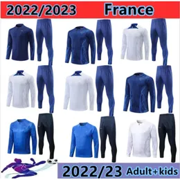 Qqq8Qqq8 2022 Francese Fra Nce Tuta Tuta da allenamento Coppa del mondo di calcio Jersey Benzema Mbappe Equipe De Set completo Kit per bambini Uomo 2023 Francais Half