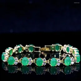 Bangle encantos moda pulseira para mulheres forma de coração oval verde jades pedra cristal ouro-cor jóias 7.5 polegadas B1169-1