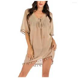 Casual Dresses Sleeve Lady Cover Up Short Beach Summer Womens Dress Tassel Pale Pink for Women Night