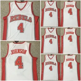 College Unlv Rebels Jersey 4 Larry Johnson Basketball White 팀 컬러 자수 및 스티치 대학 통기성 순수면 스포츠 셔츠 크기 S-XXXL NCAA