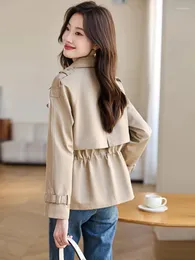 Women's Trench Coats Jackets For Women 2023 Spring Autumn Spliced Loose Coat Waist Short Windbreaker Korean Fashion Long Sleeve Tops