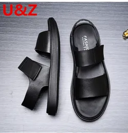 GAI Calf Leather Sandals Black Sports Summer Slippers Men Cow Leather Sanadls Male Beach Shoes Can Be Wear for 10 Years 230403 GAI