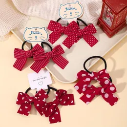 Hair Accessories 2pcs Girls Red Bow Knot Rope Love Wave Spot Circle Girl Double Horsetail Head Fashion Children