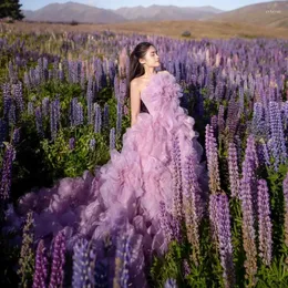 Lässige Kleider Garten Lavendel Blumen Frauen Hübsches handgemachtes Blumennetz Lange Abschlussball-Partei-Kleider Est Tulle Pography Princess Dress