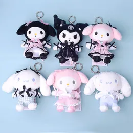 Kawaii Plush Doll Series Dress Anime Kuromi Melody Cinnamoroll Gift Pendant fylld nyckelring