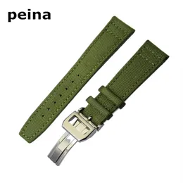 20mm NEW Black Green Nylon and Leather Watch Band strap For IWC watches246f