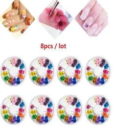 8pcsset unhas adesivos roda 12 cores flor seca real para 3d uv gel acrílico dicas falsas nail art salon7271689