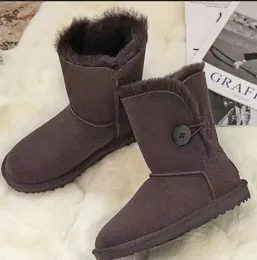 Kvinnor Baily Button Snow Boots 5803 5825 5815 Shearling Bootie Casual Soft Bekväma Håll varma stövlar Skor med Box Card Dustbag Vackra gåvor Uggit #787