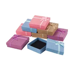 Stojak na biżuterię Pandahall 12pcs Zestaw kwadratowy pudełko prezentowe z Bowknot na naszyjniki Prągi Pinking Opakowanie Mieszany kolor 9x9x3cm 9x dhgarden dhzus