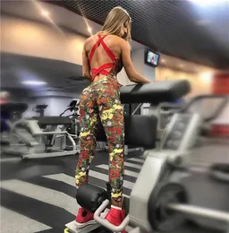 Un pezzo sexy tute sportive yoga backless abbigliamento da palestra femminile stampa floreale corsa allenamento fitness set sport yoga set per le donne3323443