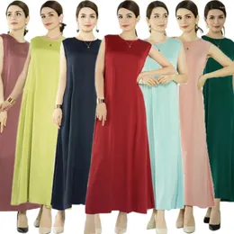 Vêtements ethniques Femmes Sans Manches Longue Maxi Robe Musulman Modeste Abaya Underdress Dubaï Robe Turque Eid Ramadan Kaftan Robe Arabe Islam