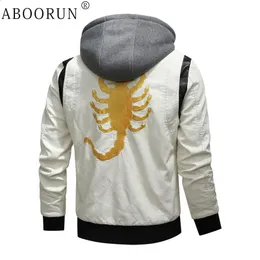 Men's Leather Faux Leather ABOORUN Men Fashion PU Jackets Scorpion Embroidery Patchwork Coats Faux Leather Coat Male Outerwear 231102