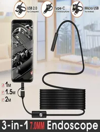 3in1 7mm 10m5m2m1m Mini Endoscope Camera Flexible IP67 Waterproof Cable Snake Borescope Inspection Cameras TYPEC USB for And7671612829036