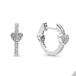 925 Sterling Silver Pave Heart Hoop Earrings for Pandora CZ Diamond Wedding designer Earring Set Jewelry for Women Girlfriend Gift Love earring with Original Box