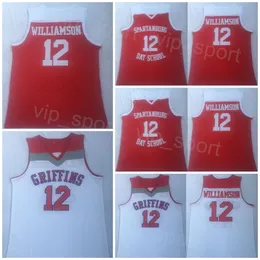 Basketball College 12 Zion Williamson High School Jersey Spartanburg Day University Maglia tutta cucita Team Rosso Bianco Per gli appassionati di sport Uomo traspirante Saldi NCAA