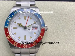 Klasyczny vintage GMT Watch Sn Factory Made 40 mm Automatyczne mechaniczne zegarki mechaniczne 2836 Ruch Srebrna bransoletka Glow Waterproof 316L Stalowa ze stali nierdzewnej
