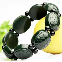 Bangle Chinese Natural Bla Green Jade Tortoise Beaded Bracelet Fashion Charm Jewelry