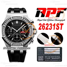 APF 37mm 26231ST ETA A7750 Cronógrafo Automático Senhoras Relógio Lady Womens Relógios Diamantes Moldura Preto Stick Texturizado Dial Pulseira de Borracha Super Versão Puretime B2