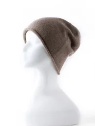 Beanie/Skull Caps Women 100% Pure Cashmere Beanies Solid Caps Rolled Hem Hat Casual Basic Soft Autumn Winter Real Cashmere Warm Sleep Hair Bonnet 231102