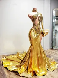 Vestidos de baile de miçangas de cristal de ouro brilhante para garotas negras PLUS TAMANHA GRATUTAÇÃO Mermiad Party Vestidos de Novia
