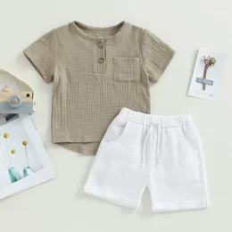 Ensembles de vêtements 2023 Enfant en bas âge Summer Boys Tenues Coton Solide T-shirt Shorts Vêtements pour enfants Mode Casual Ensemble respirant